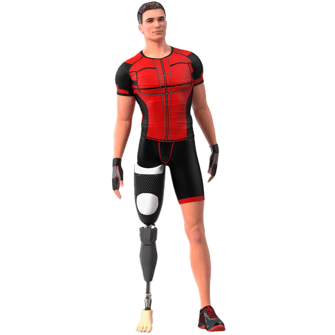 Man Wearing Lower Limb Prosthesis Rigged for Maya 3D model preview