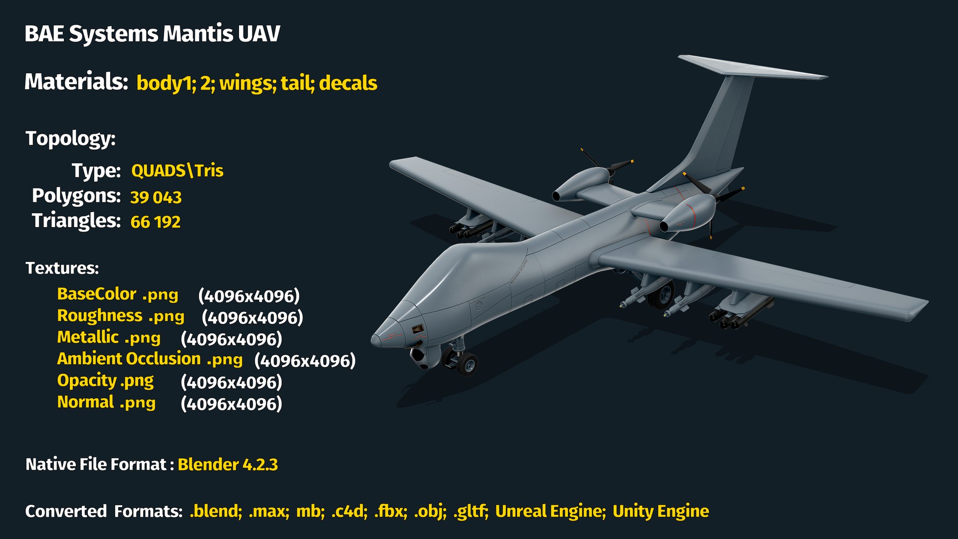 BAE Systems Mantis UAV 3D Model TurboSquid 2296544