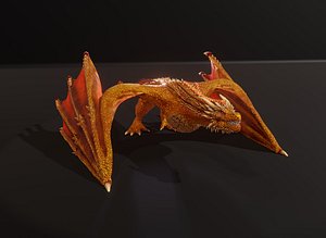 Realistic Gold Wyvern Animated Game-ready Low-poly 3D Model