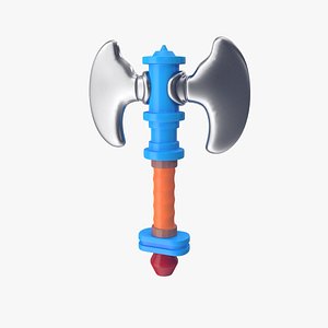 Blue and Orange Dual-Blade Axe Stylized 3D model