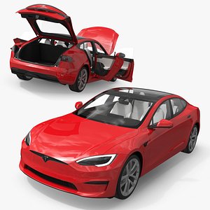 Tesla Model S Electric Sedan Red Rigged