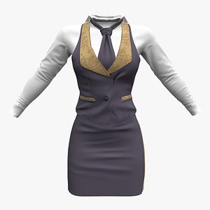 Waitress Hostess Uniform Skirt Vest Shirt 3D model