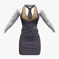 Waitress Hostess Uniform Skirt Vest Shirt