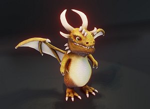 Cartoon Gold Dragon Animated Low-poly
