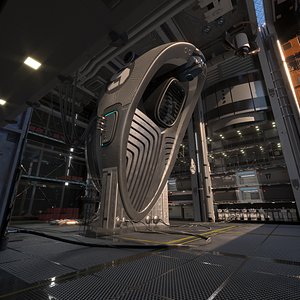 Interplanetary Starship Parked in a Hangar