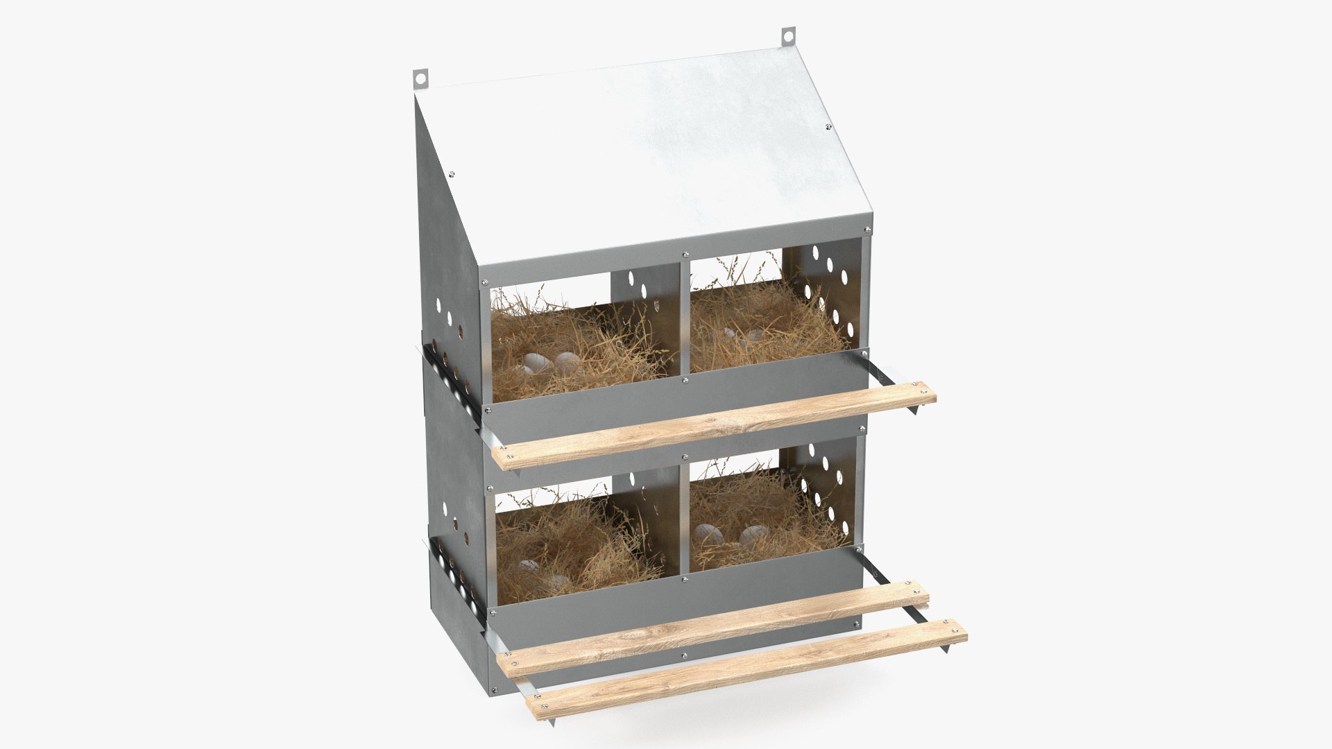 4-Hole Poultry Nest Box With Chicken Eggs(1) 3D model preview