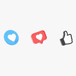 3 Social Media Icons Like Thumb Up and Heart Bubble