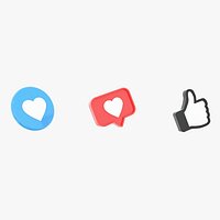 3 Social Media Icons Like Thumb Up and Heart Bubble