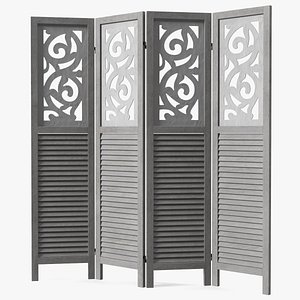 3D Gray Carved Wood Folding Room Divider model