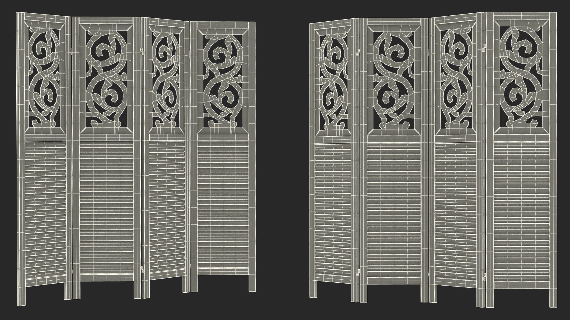 3D Gray Carved Wood Folding Room Divider model - TurboSquid 2127805
