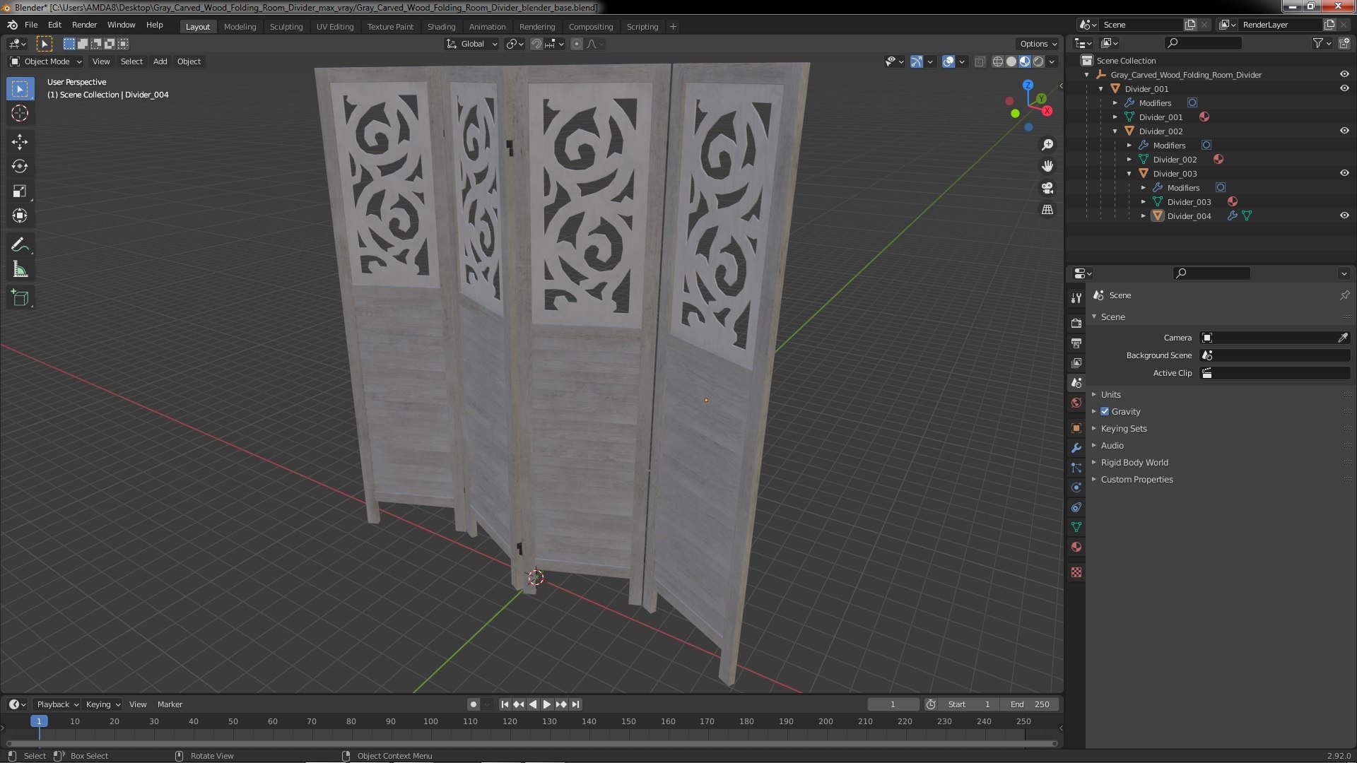 3D Gray Carved Wood Folding Room Divider model - TurboSquid 2127805