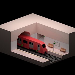 3D model Isometric subwaytrain station lowpoly