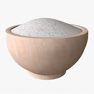 Rice in wooden bowl 3D model