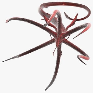 Alien Aquatic Predator with Elongated Limbs Red Rigged for Cinema 4D