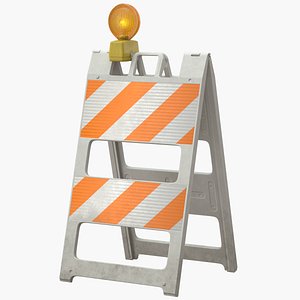 3D roadworks barricade warning light