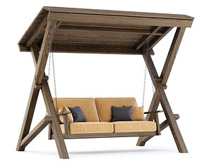 3D Wooden Double-Seater Garden swing V2 model