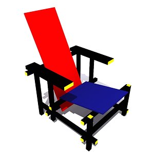 3d model red blue chair rietveld