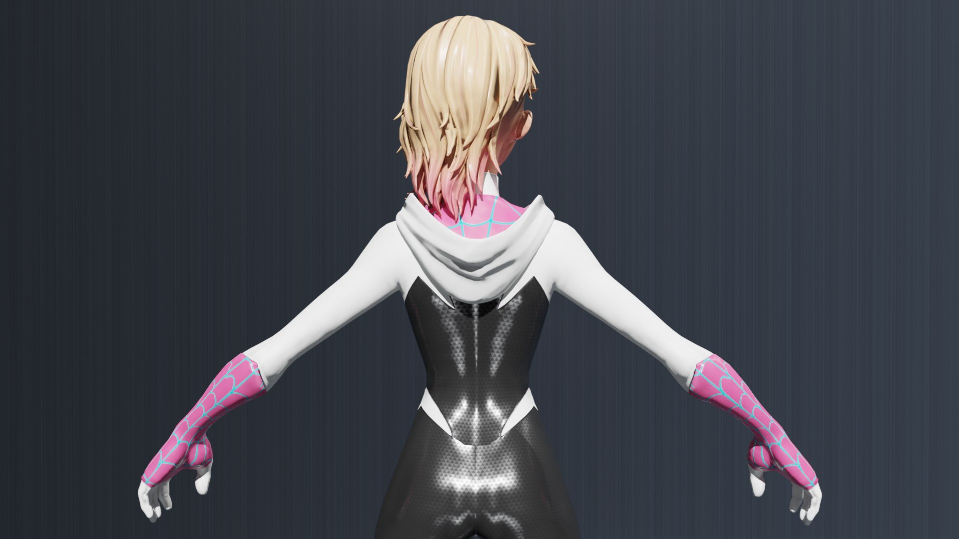 Spider Gwen low-poly 3D model https://p.turbosquid.com/ts-thumb/zT/XhJ7qk/Ck/40001/png/1791741860/1920x1080/fit_q87/45fb8556ff8fdc5a8d06724e41fc87aa1d7a7caf/40001.jpg