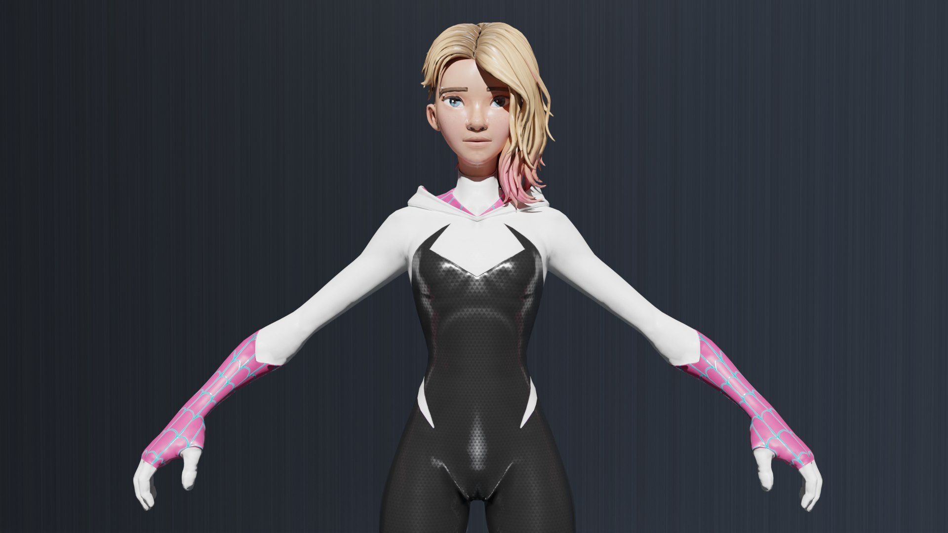 Spider Gwen low-poly 3D model https://p.turbosquid.com/ts-thumb/zT/XhJ7qk/Za/60001/png/1791741893/1920x1080/fit_q87/9cd8c8cb9442486cd5449e72f8993c194888b9f4/60001.jpg