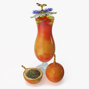 3D Cocktail Garnished with Passion Fruit and Passion Flower model
