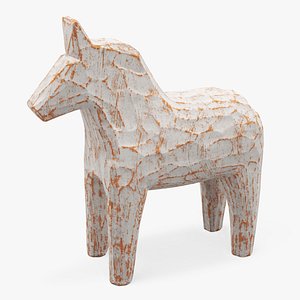 3D Distressed White Carved Wooden Horse Statue