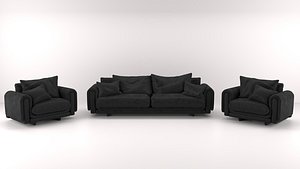 Black leather sofa and armchair