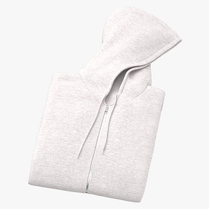 Zipper Hooded Sweatshirt Folded Male Pocket Basic Poses Blank White and Branded Heather