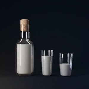 bottle glasses milk 3D model