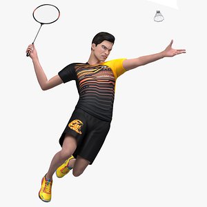 Asian Man with Badminton Racket Rigged for Modo 3D model