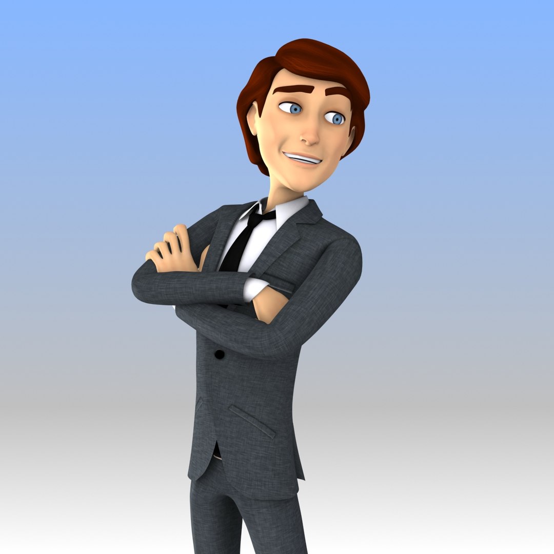 3d model of rigged cartoon business man