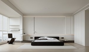 Double bed modern simple bedroom interior scene model
