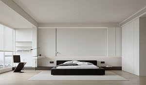 Double bed modern simple bedroom interior scene