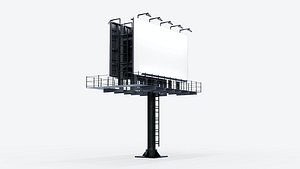 Single-Pole Outdoor Billboard with Lights 3D Model