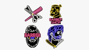 3D model Neon sign Barber shop
