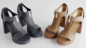High Heel Platform Sandals with Front Zipper