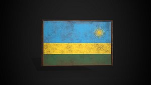 Old Picture Frame With Rwanda  Flag - Game Ready PBR Low-poly 3D Model 3D