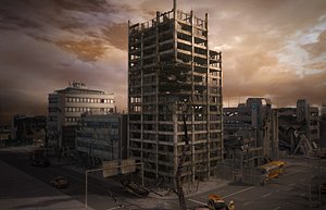 3d destroyed ruined city v-ray