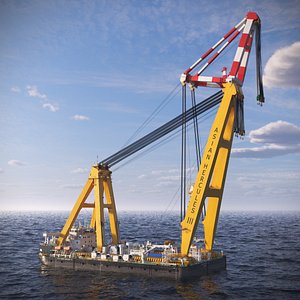 Asian Hercules III Vehicle Floating Crane Ship Yellow White 3D model