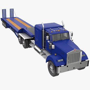 Lowboy Semi-Trailer Truck - Blue 3D model