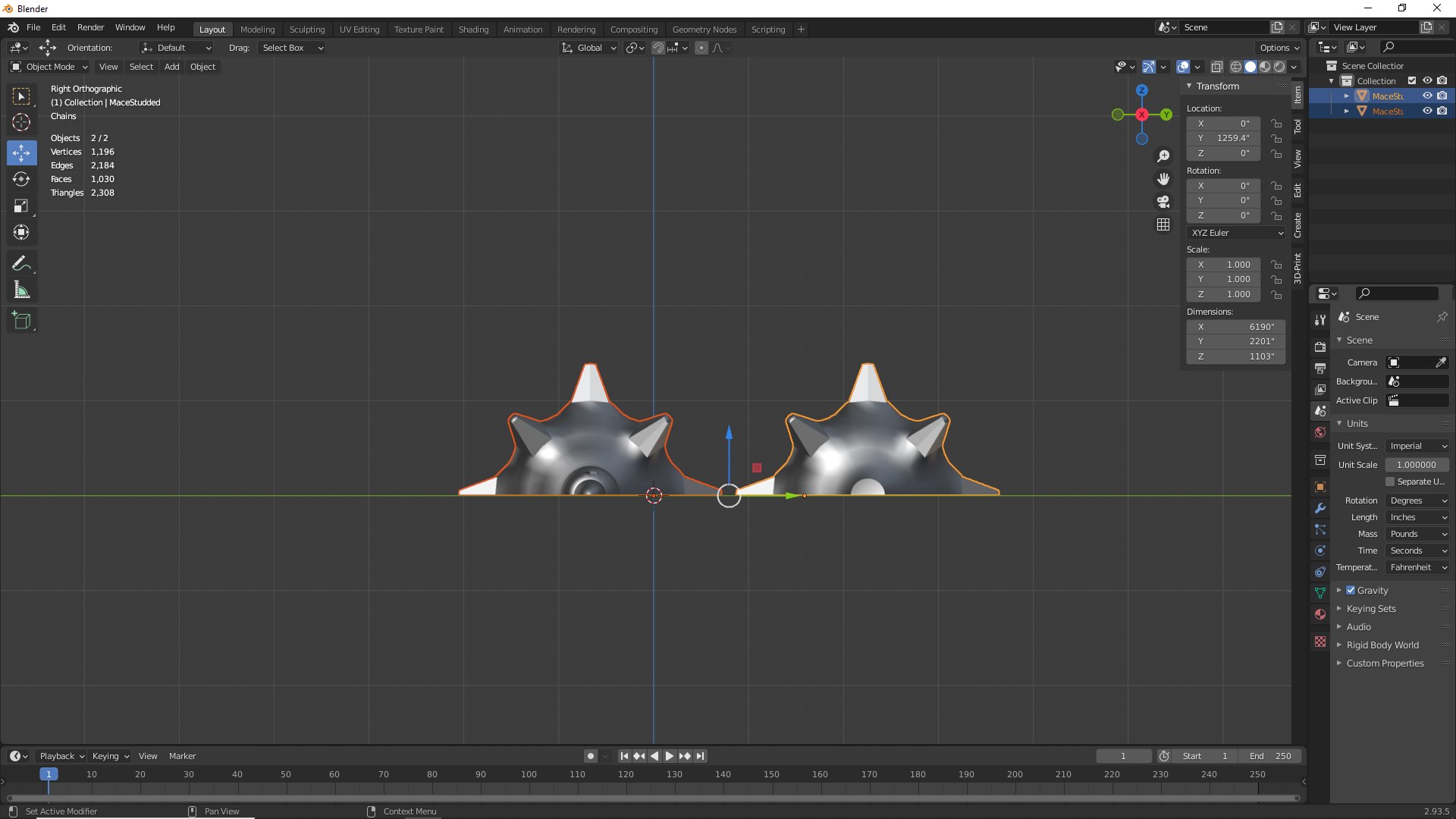 Studded Mace Keychain Model TurboSquid 2220753