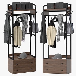 3D Coat Rack with Drawers and Shelves