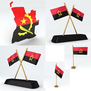 Angola flags and Map 3d Model