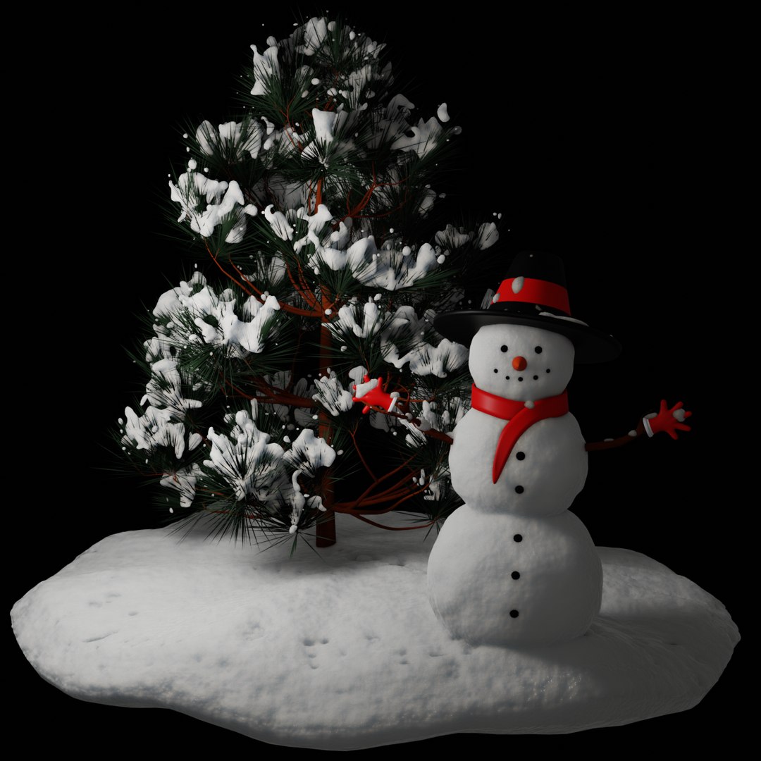 Snowman And Pine Tree 3D - TurboSquid 1794796