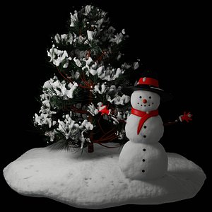 Snowman and Pine tree 3D
