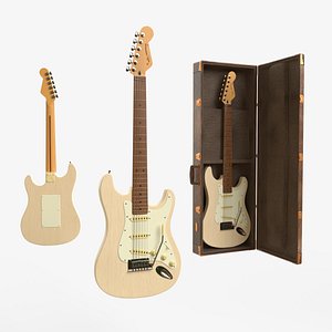 White  Electric Guitar Fender Stratocaster with Case 3D model