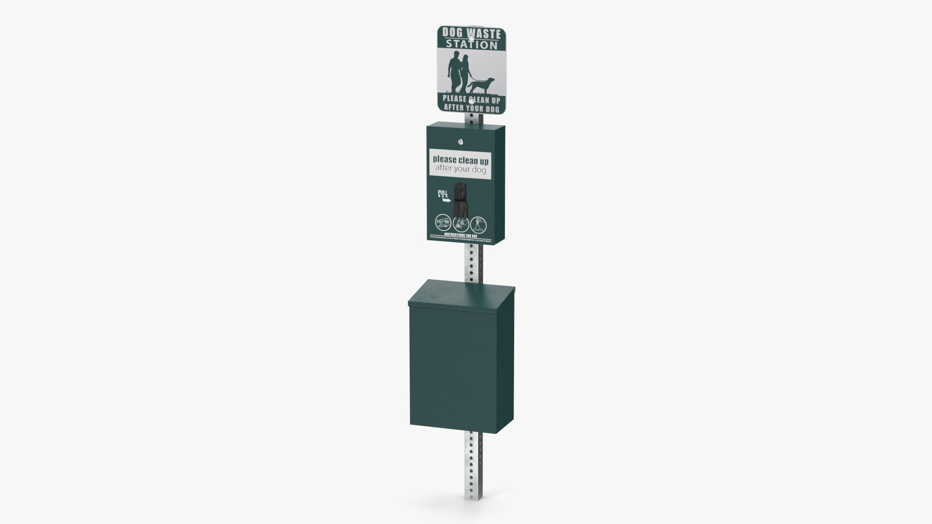 Pet Waste Station with Square Can Green 3D model preview