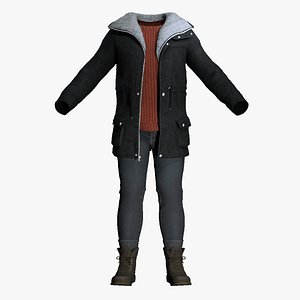 Realistic Male Winter Outfit - Black Shearling Coat Sweater