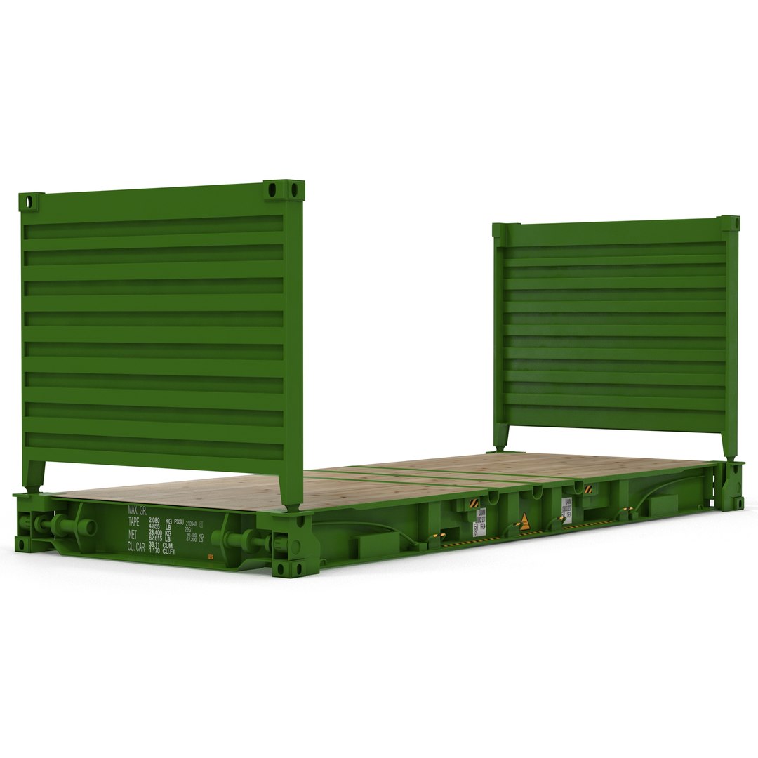 Flat Rack Container Green 3D Model 3D model preview