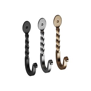 3D Wrought Iron Twisted Hooks Wall Mount Hanger Hooks