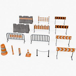 Low Poly Street Barriers v2 3D